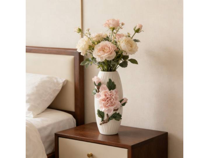 Vase en céramique de jade blanc, fait main, à fleurs pincées, pour arrangement de pivoines, vase à fleurs séchées pour la décoration de bureau à domicile, usage quotidien