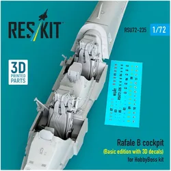 ResKit Rafale B cockpit (Basic edition with 3D decals) for HobbyBoss kit (3D Printed)