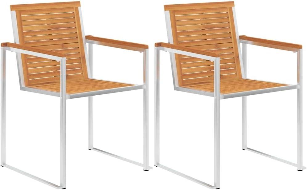 2 ölbeschichtete Gartenstühle aus Akazienholz mit Kissen, Edelstahl 304, rostbeständig, robust und leicht zu reinigen, für Mahlzeiten im Freien oder zum Entspannen auf der Terrasse