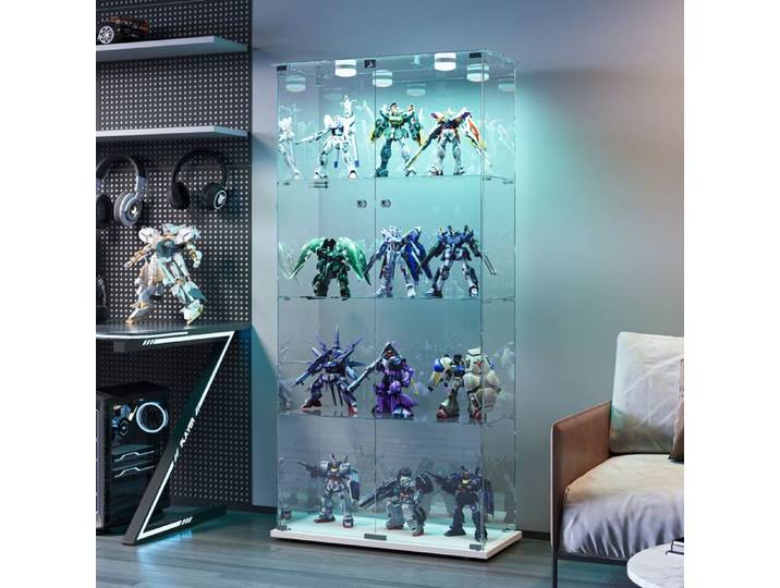 Vitrine en Verre avec Led Meuble Vitrine en Verre Armoire Vitrine Salon Vitrine Meuble 4 éTages 2 Portes Blanc