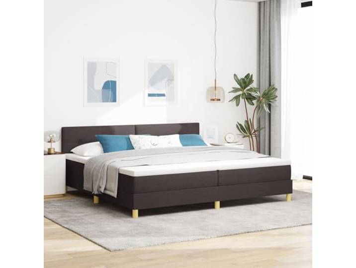 SKTQYQO Boxspringbett mit dunkelbrauner Matratze, Mehrzweckbettrahmen, Bettgestell für Schlafzimmer, geeignet für Hotels und Studien, 200 x 200 cm, Stoff