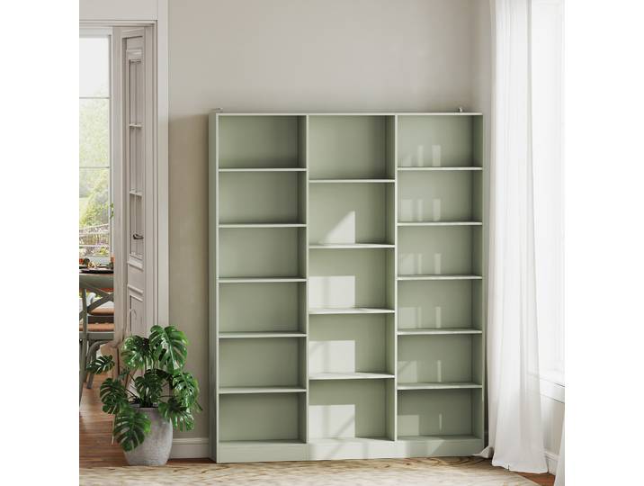 HOMCOM Bibliothèque 6 Niveaux 17 Compartiments Vert 149x24x188cm