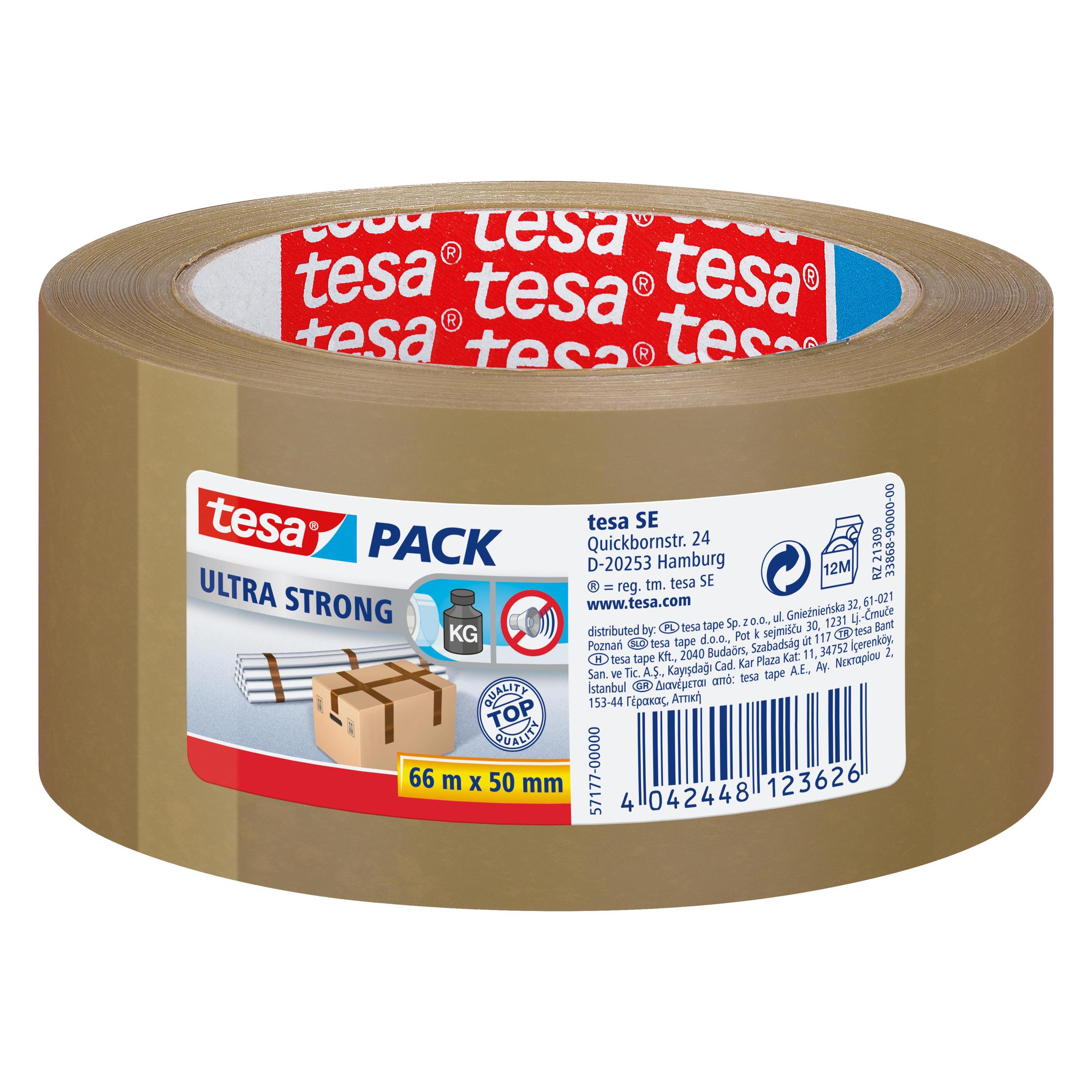 tesa tesapack ULTRA STRONG Paketklebeband - PVC Packband für festes Verpacken und sicheres Bündeln (50 mm) (57177-00000-11)