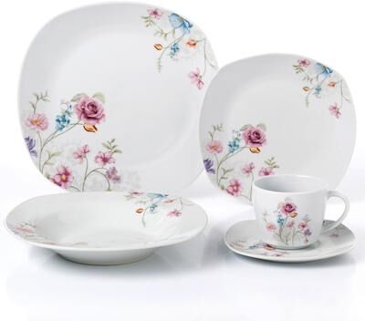 Lorren Home Trends 20 Pc. Square Dinnerware Set Service for 4-Small Floral Design