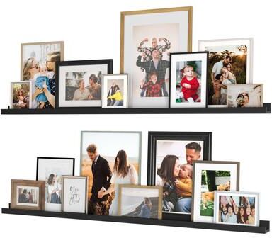 "Wallniture Denver Narrow Picture Ledge Wall Shelves 60"" ,Black, Set of 2"