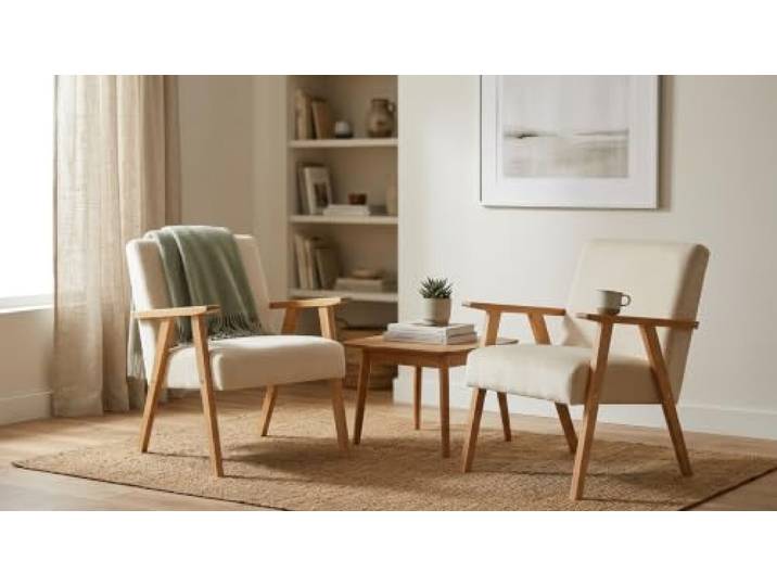 Family Meble 2er-Set Sessel Soler Royal Aura – 2 Retro-Sessel im Vintage-Stil mit Stoff-Bezug – Hellbeige · 1