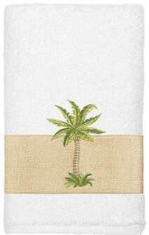 Authentic Hotel and Spa Turkish Cotton Palm Tree Embroidered White Hand Towel