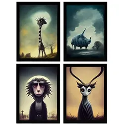 POSTER Set mit 4 Savanne Tier im T Burton Goth Stil A3 Rahmenlos