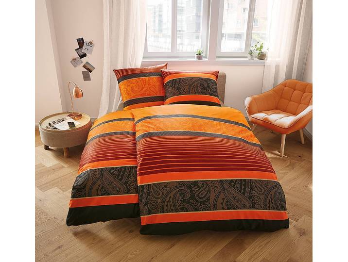 home24 Mako-satijnen beddengoed Cambridge 155 x 220cm oranje/chilirood