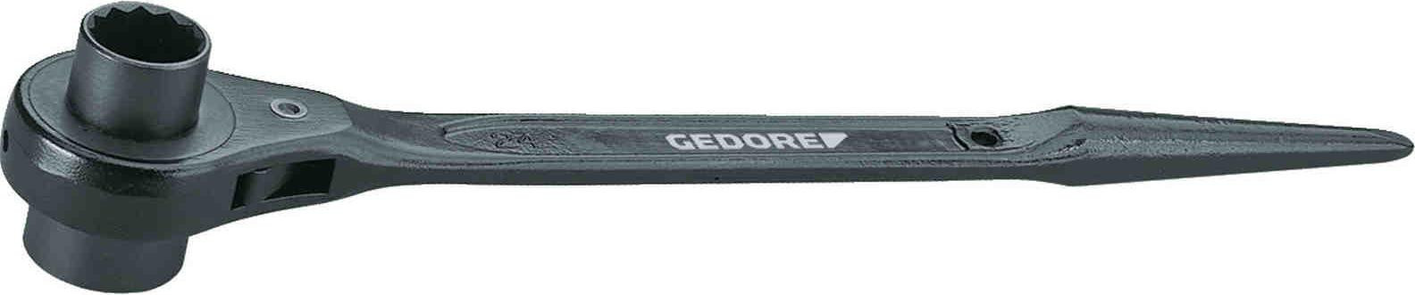 Gedore staalbouw ratel met dubbele zeskant, 19x22 mm