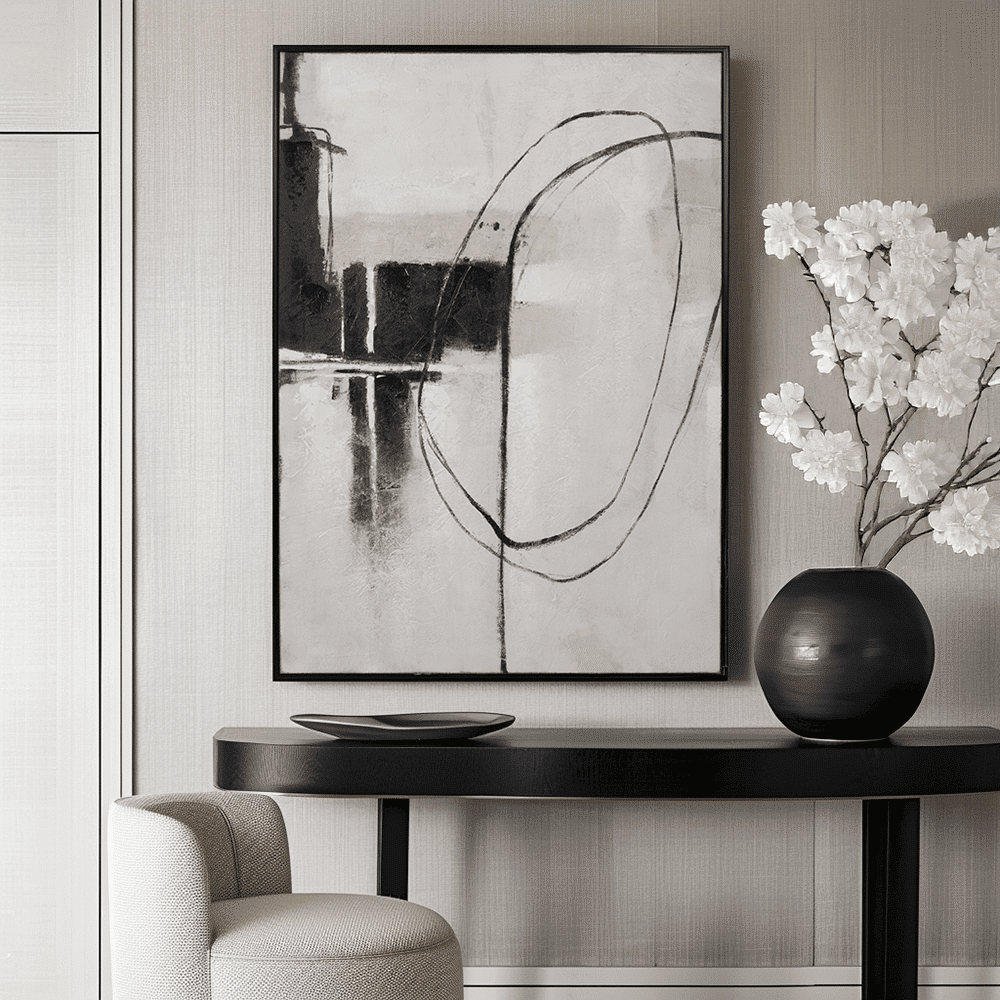 Phoebe Monochrome Abstract Canvas Wall Art with Black Frame