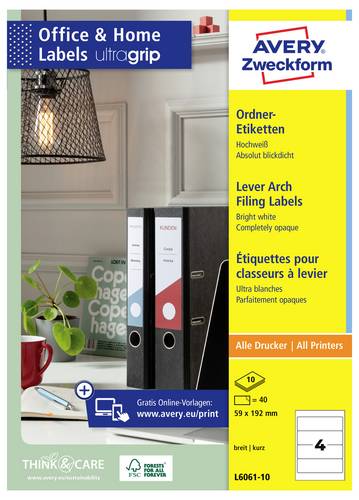 Avery-Zweckform Ordner-Etiketten L6061-10 59 x 192mm Papier Weiß Permanent haftend 40St.