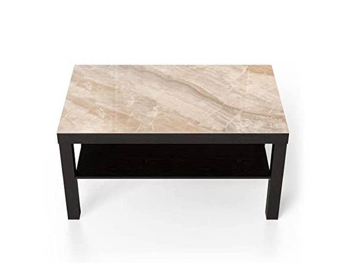 DEQORI Glastisch schwarz groß 90x50 cm Motiv Helle Marmorfläche ausgefallener Beistelltisch aus Glas Hochglanz Couchtisch fürs Wohnzimmer moderner Couch Tisch mit Design