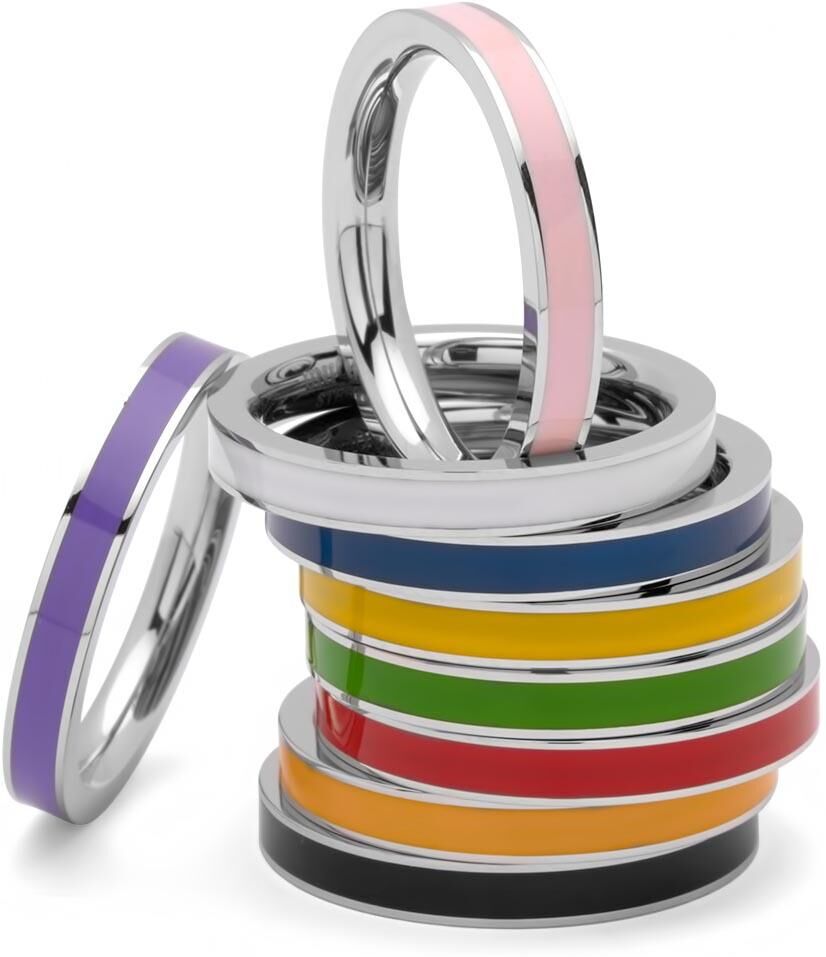 Unique Ring aus Edelstahl rosa Emaille rosa