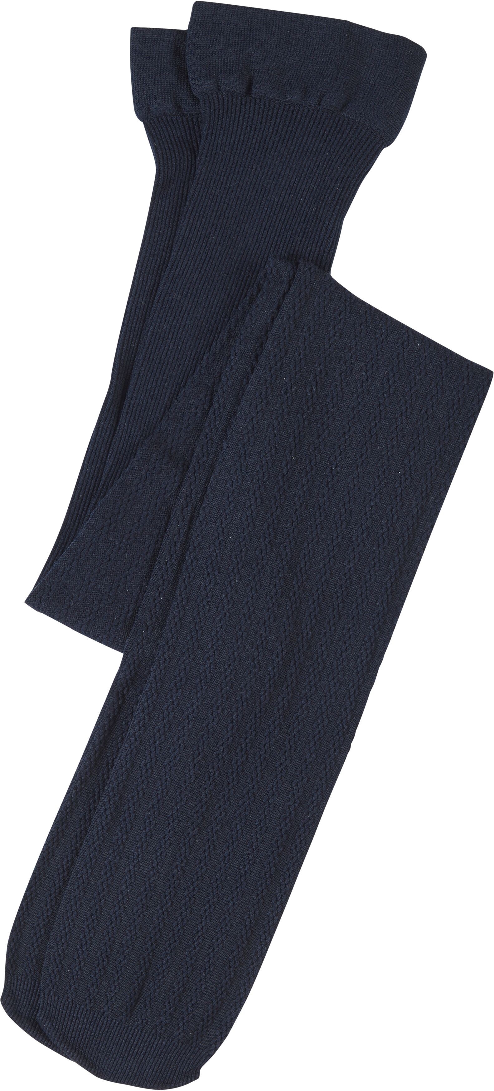 Feinstrumpfhose H.I.S "für Mädchen", Mädchen, Gr. 104/110, blau (2x marine), Obermaterial: 89% Polyamid, 11% Elasthan, Rippstruktur, unifarben, elastisch, Strumpfhosen Feinstrumpfhose, mit geripptem Muster