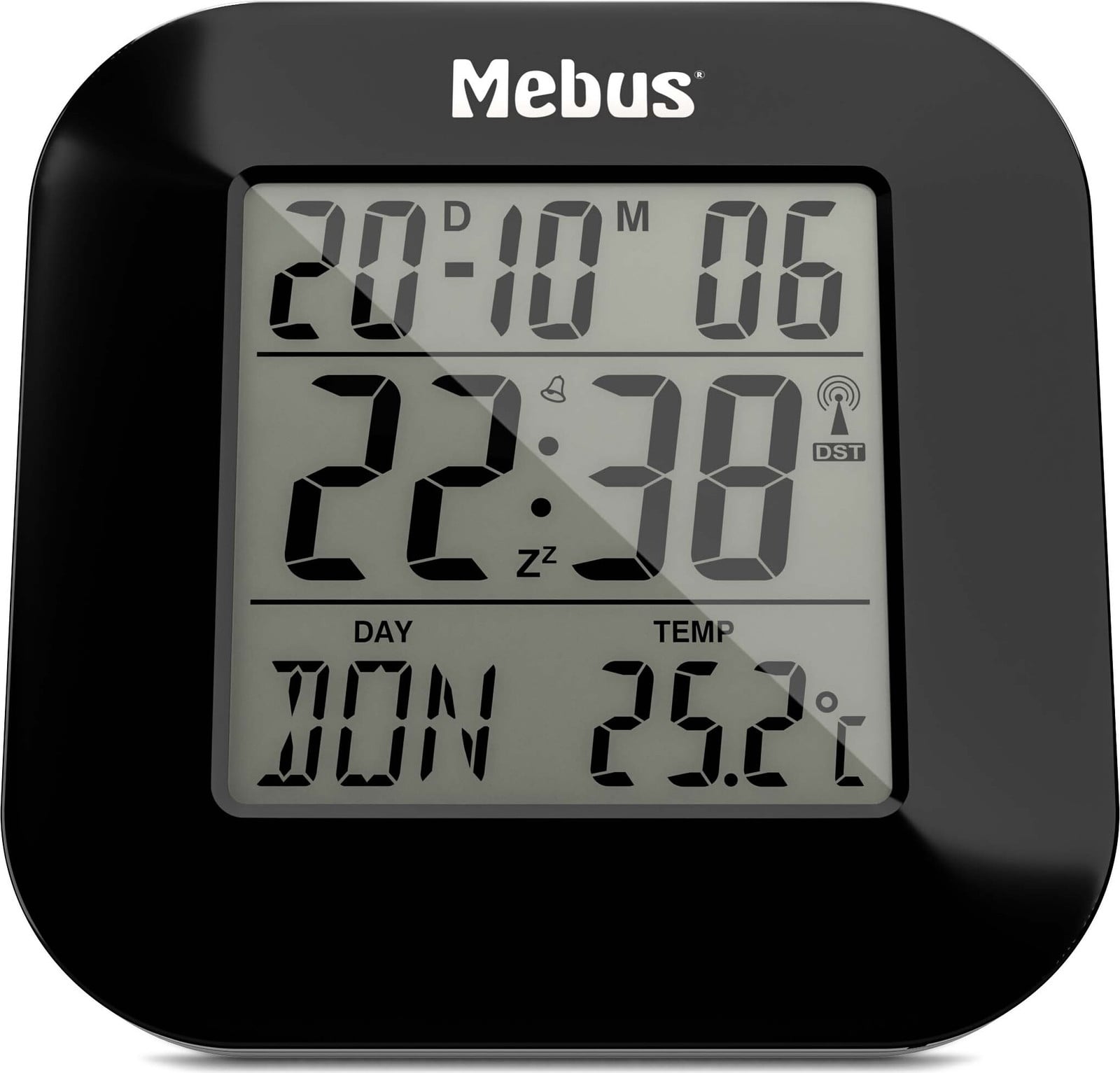 Mebus Digitale radio-wekker met thermometer, datumweergave en verlichting, zwart, model 51510