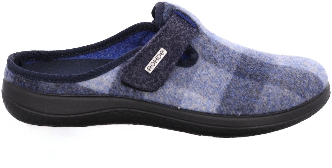 Pantoffel ROHDE "Bari", Damen, Gr. 37, Filz, blau, kariert, Schuhe Pantoffel, Hausschuh, Filz Clog, Homeslipper mit Klettverschluss blau 37, Filz