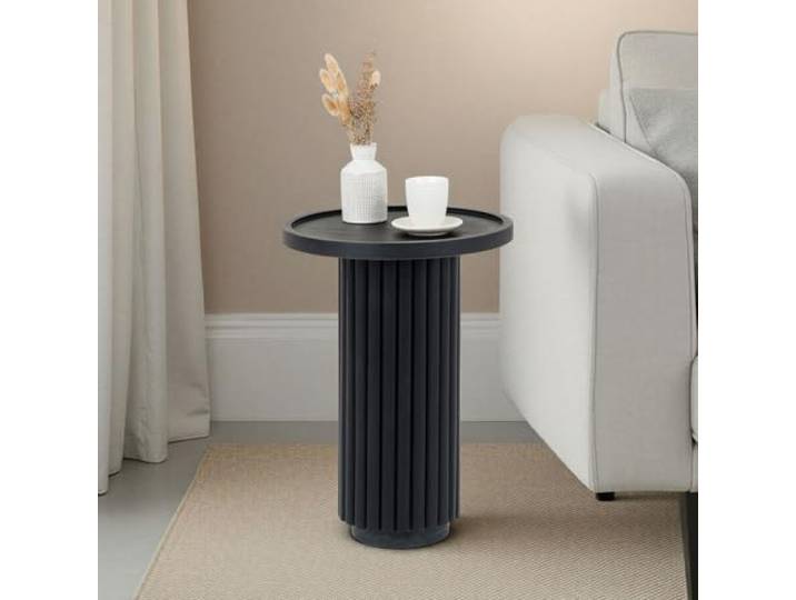 IDIMEX Beistelltisch BEJA aus massivem Mangoholz, Schwarz - Ablagetisch rund 38 cm, Sofatisch mit geriffelter Struktur, Couchtisch modern für Wohnzimmer, Design Beistelltisch mit Marmorfuß