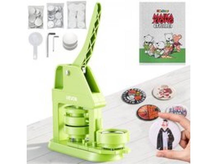 VEVOR Machine à Badge Bouton, 58 mm, Presse à Badges en Plastique avec 100 Kits de Badges, Cutter Circulaire, Clés Hexagonales, Poignée Ergonomique, pour DIY Personnalisation, Enfants et Adultes, Vert