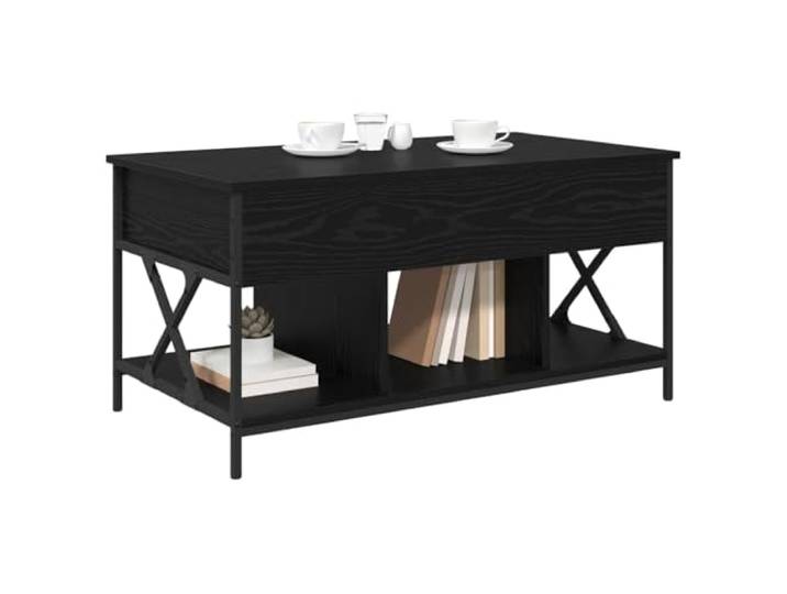 KTHLBRH Couchtisch Eiche Schwarz 100 x 55 x 48,5 cm Engineered Holz und Metall, solide Oberfläche, modernes Design, Wohnzimmer