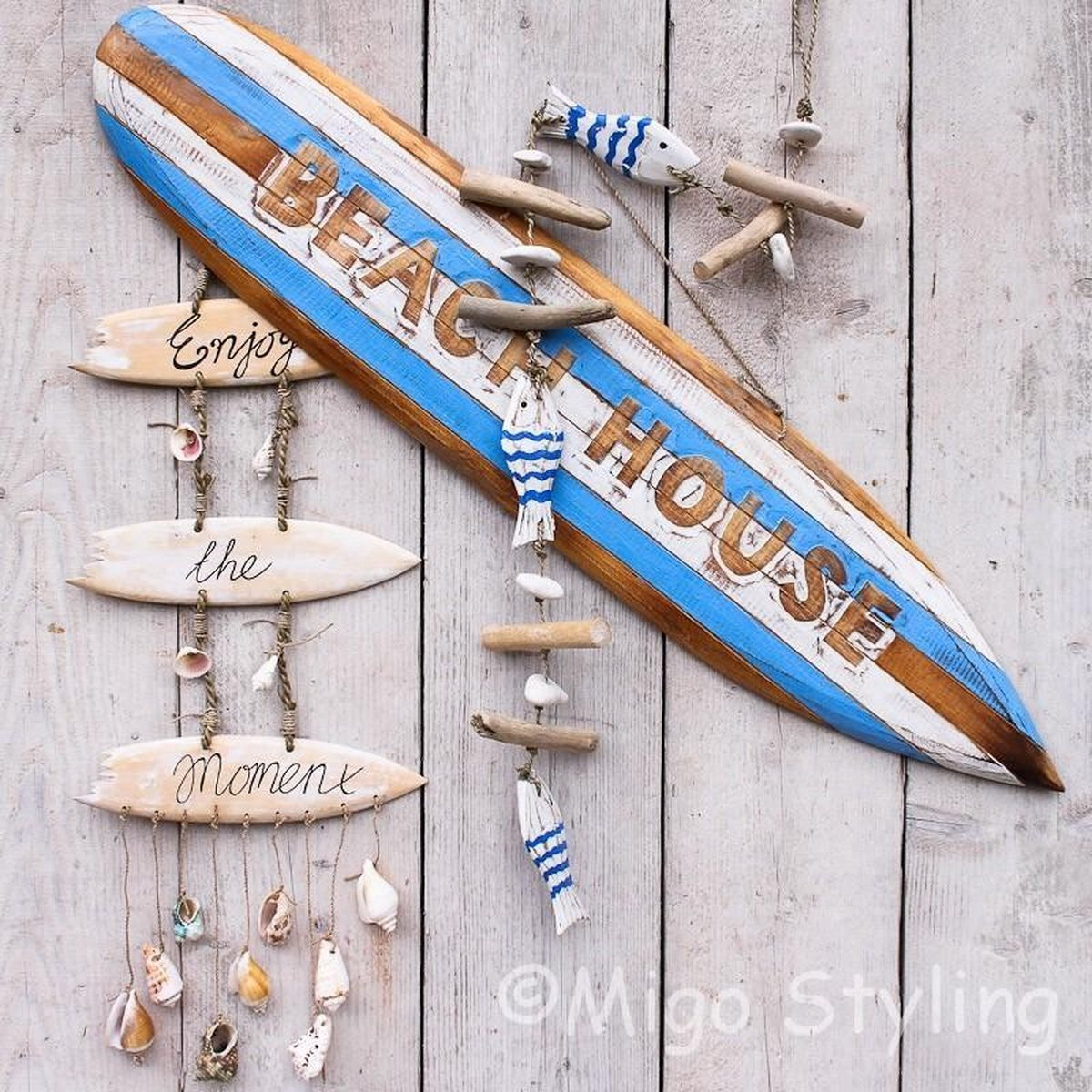 Migo Styling Beach House Houten Surfplank Tuindecoratie Set van 3 stuks