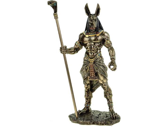 Veronese Design beeld - Egyptische God Anubis met Cobra staf - gebronsd en zeer gedetailleerd - (hxbxd) ca. 26cm x 12cm x 9cm