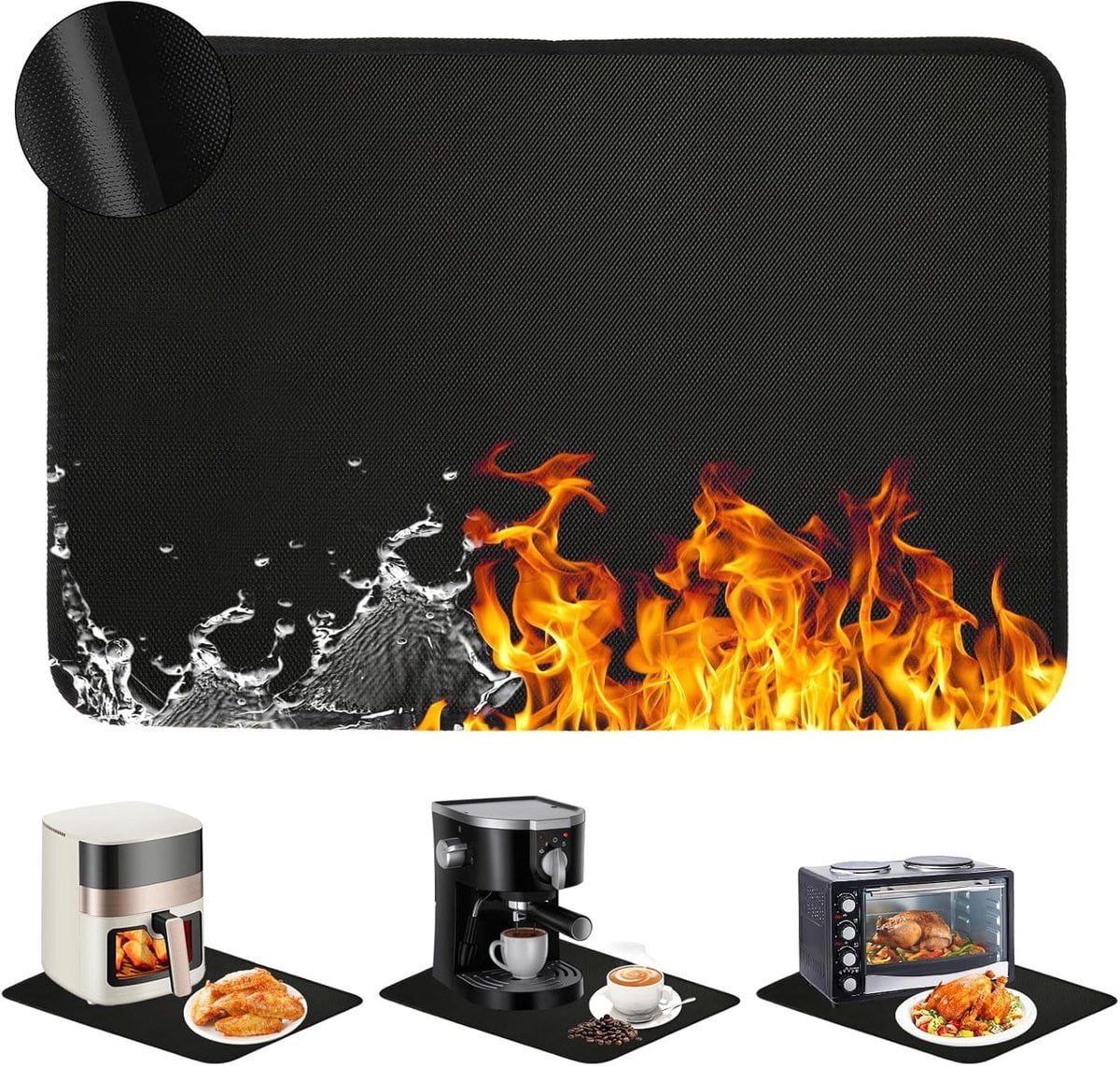 Zwarte hittebestendige vuurvaste siliconen mat van 60 x 40 cm - Antislip en herbruikbare bakmat voor airfryer, oven en barbecue