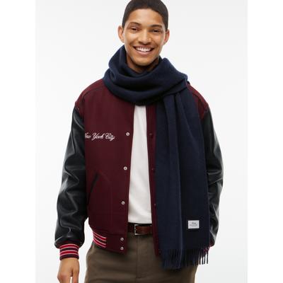 Wollschal TOMMY HILFIGER, Damen, space blau, Strick, Wolle, Modetücher, aus reiner Wolle mit Logo und Fransen