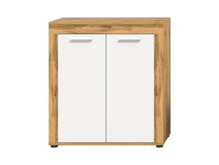 CALICOSY - Buffet haut 2 portes blanc et chêne wotan L80 cm - AOSTA - Blanc