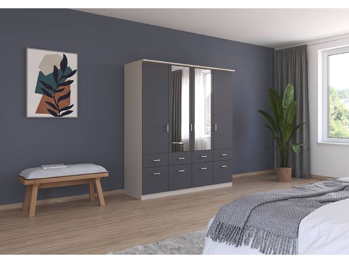 Drehtüren-/Kombischrank Bremen 181cm Grau/Beige/Graumetallic/Kaschmir mit Spiegeltür/-en