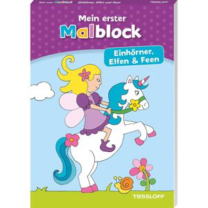 Tessloff 378864490 Mein erster Malblock, Einhörner, für Kinder, 64 Motive, ab 4 Jahre