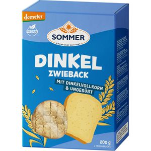 Sommer Zwieback Dinkel, laktosefrei, demeter, BIO, vegan, ohne Zuckerzusatz, 200 g, je 100 g, 2 Pack