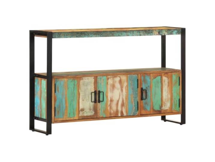 Fisinber Sideboard Massivholz 120x30x75 cm Anrichte Altholz Rustikale Flurkommode aus echtem Altholz mit Stahlgestell, 3 Türen und Ablagefläche für Ihr Wohnzimmer.