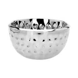 Edelstahl Schale rund und tief 25 cm, Schale in aufwendiger Hammerschlag-Optik