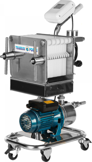 Tellarini Pompe Tellarini CrystalPro Plus 10 - Filtre à plaques pour vin sur chariot - Pompe INOX