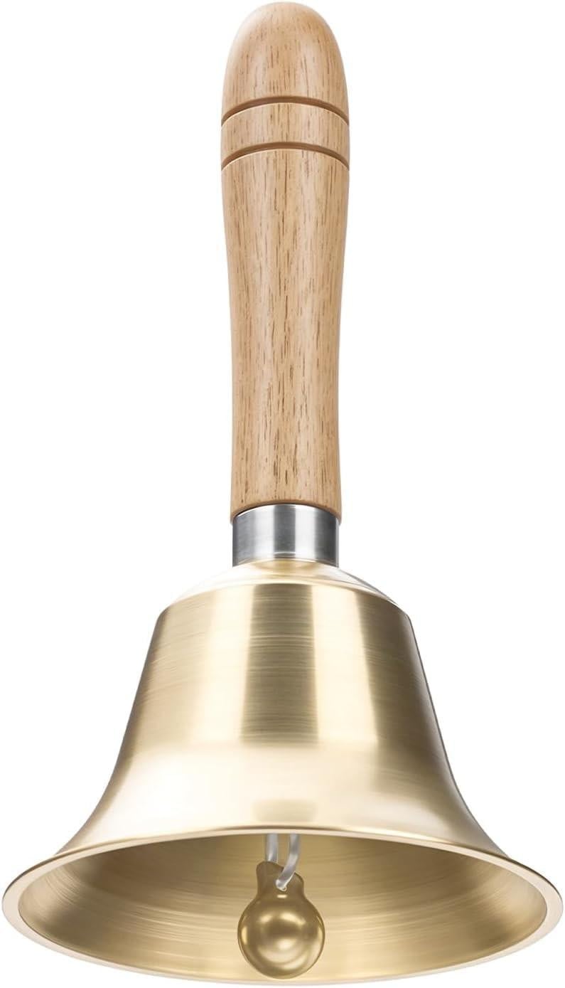 Super luide handbel van messing met houten handvat