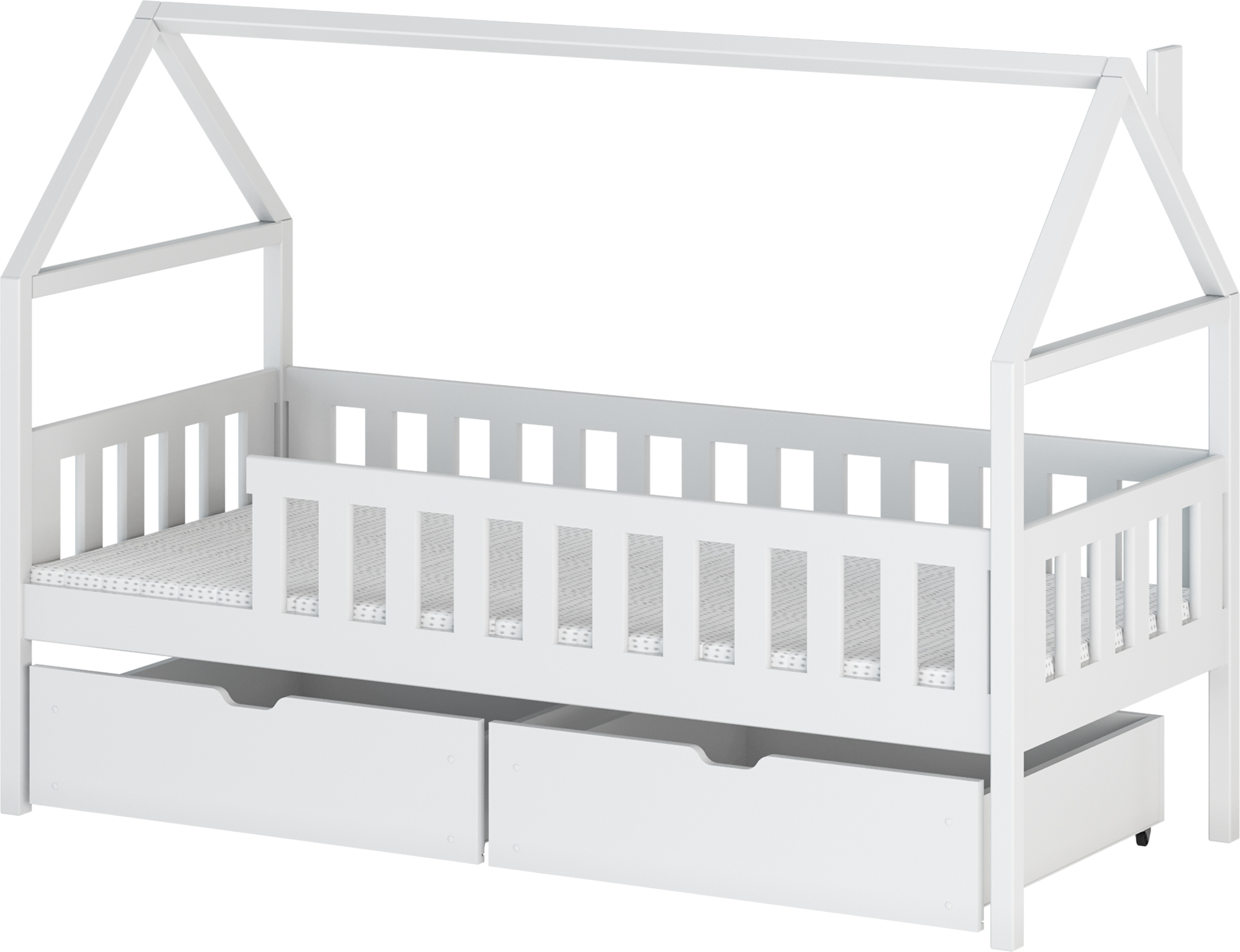 MIRJAN24 Kinderbett mit schubladen Domi, Hausbett, Lattenrost Flex aus Buchensperrholz (Farbe: Weiß, Größe: 80x200 cm)