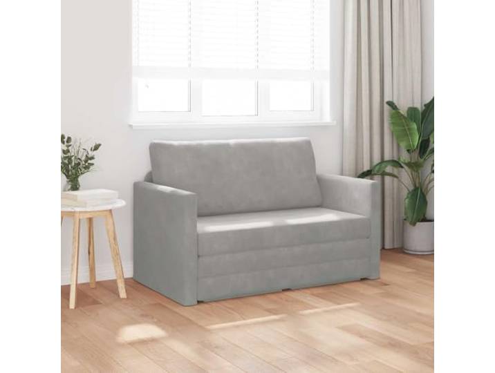 KTHLBRH Schlafsofa hellgrau 124 cm Samt Gestell aus Sperrholz, abnehmbare Kissen aus Schaumfaser, einfache Montage