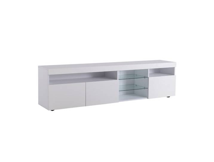 Evryae Lowboard mit LED-Beleuchtung variabler Lichtsteuerung 3 Türen Weiß 180/35/48 cm, Metall, Glas, 2 Fächer, Rechteckig,Rechteckig, 180x45x35 cm, Wohnzimmer, TV Möbel, Lowboards, Lowboards stehend