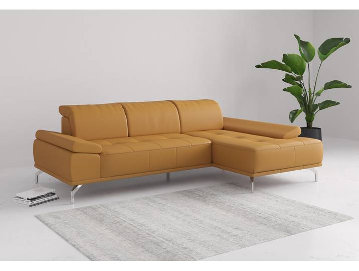 Ecksofa, 280x174 cm, Naturleder, Gelb (Curry), Sitztiefenverstellung, Modern