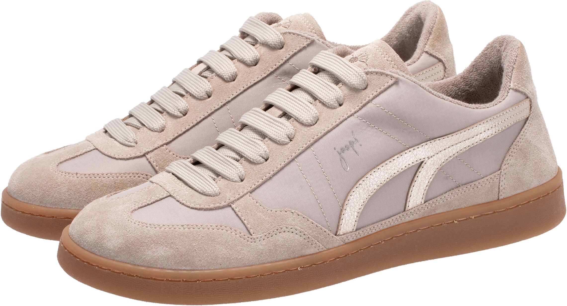 Joop! Sneaker JOOP "velluto misto palma sneaker xt7", Damen, Gr. 39, Baumwolle, beige, Leder, Textil, Basic, Schuhe Sneaker, Basket-Sneaker, Halbschuh, Freizeitsneaker mit seitlichem Logo beige 39, Baumwolle