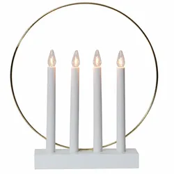 LED Kerzenständer Holz Weiß Schalter Weihnachten Fensterbank Dekoration H 35 cm