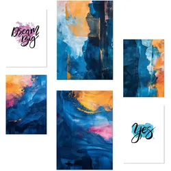 POSTER Set Mit 6 Abstrakte Farben Blau Gold Türkis Formen A3 & A4 Rahmenlos