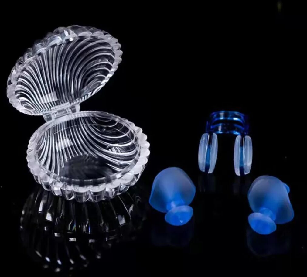 INF Muschel Design Schwimmen Nasenclip und Ohrstöpsel Set - Komfortabel und Wasserdicht Blau