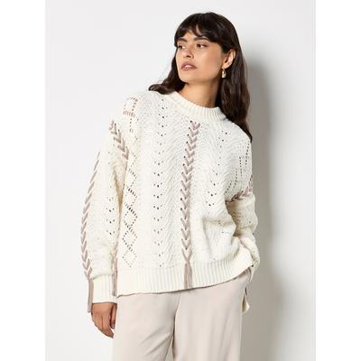 Strickpullover APRICOT "Rundhalspullover", Damen, Gr. L (40), beige (creme), Strick, Obermaterial: 58% Polyacryl PAN. 42% Baumwolle CO., uni, normal, Rippbündchen, Pullover Strickpullover, mit Strickmuster
