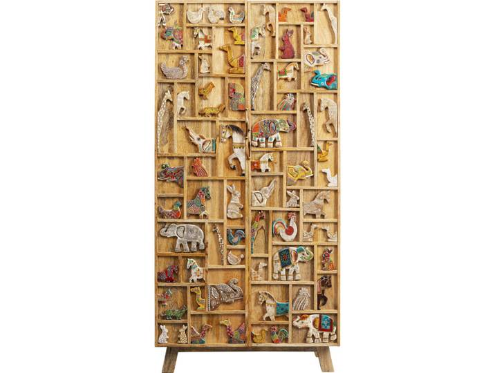 Armoire 2 portes en manguier animaux sculptés