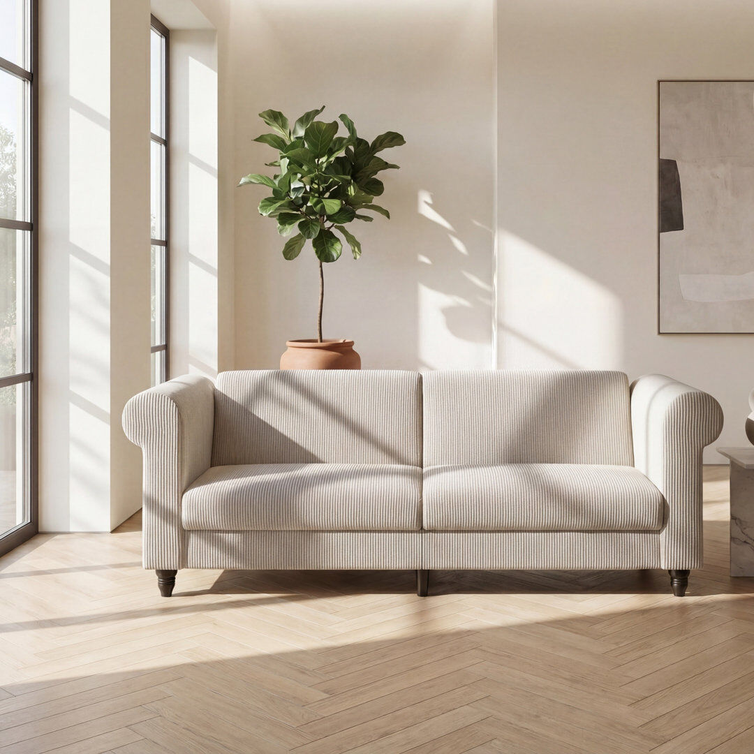 ClassicLiving 3 Seater Sofabed in Corduroy Cream 83cm H X 236cm W X 87cm D