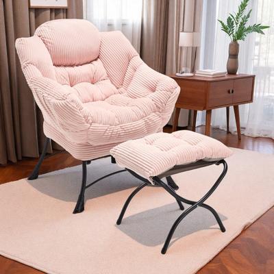 "27.52"" Cotton Lazy Chair & Ottoman Sets with Ottoman and Armrests and Side Pocket and Steel Frame"