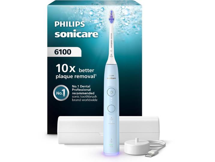 Philips Sonicare 6100 series - Elektrische Tandenborstel – Lichtblauw - Sensitive opzetborstel – Reisetui - Gevoelige tanden - HX7406/02