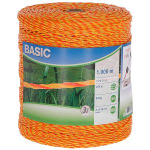 Kerbl Weidezaunlitze Basic 44833, Ø 2,5 mm mit 3 Leiter, 250 m max. empfohlene Zaunlänge, gelb/orange, Rollenlänge 1 km